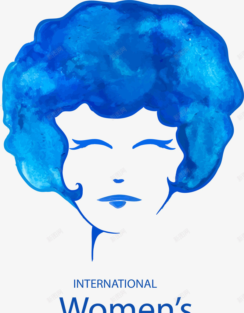 蓝色水彩女子头像png免抠素材_新图网 https://ixintu.com 三八妇女节 头像 女子 妇女节 水彩 短发 蓝色