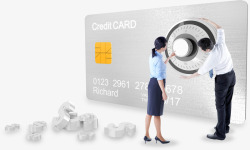 转动信用卡转动信用卡按钮的男女高清图片