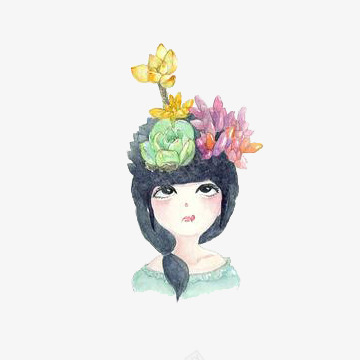 头上有多肉植物的小姑娘png免抠素材_新图网 https://ixintu.com 可爱 多肉植物 小姑娘 手绘