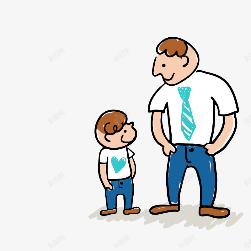 父子png免抠素材_新图网 https://ixintu.com 父子装 白色T恤 蓝色领带