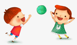 陪孩子玩闹六一节手绘人物插图玩闹打篮球的高清图片