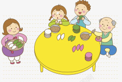 韩国孩子吃饭的一家人高清图片