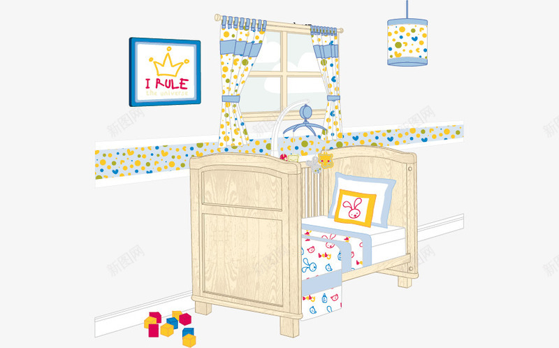 卡通婴儿床png免抠素材_新图网 https://ixintu.com 卡通 婴儿床 家具 插图
