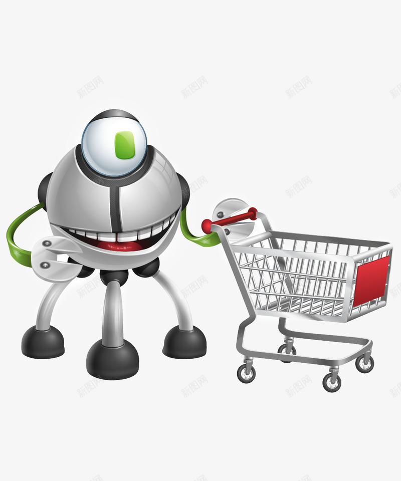 推着购物车的多足机器人png免抠素材_新图网 https://ixintu.com 促销 加购物车 机器人 购物