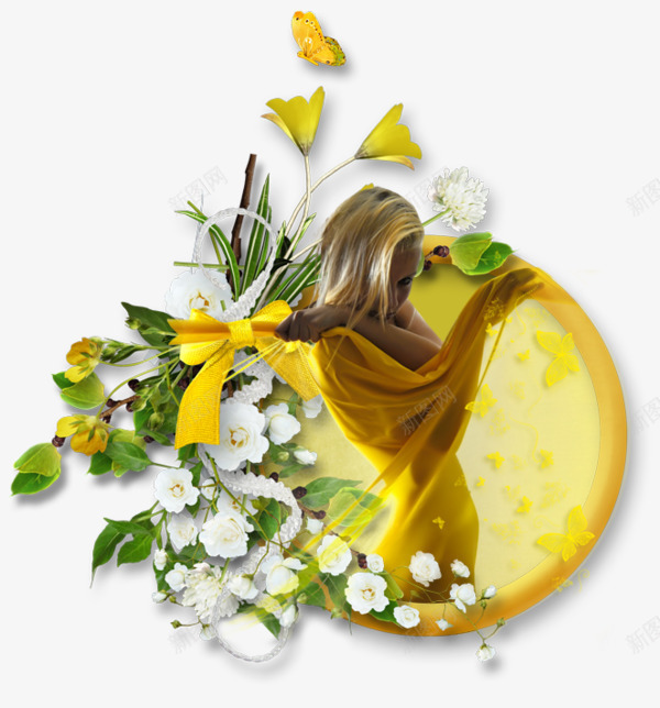 白色柠檬女孩花朵相框png免抠素材_新图网 https://ixintu.com 女孩 柠檬 白色 白色花朵 花朵