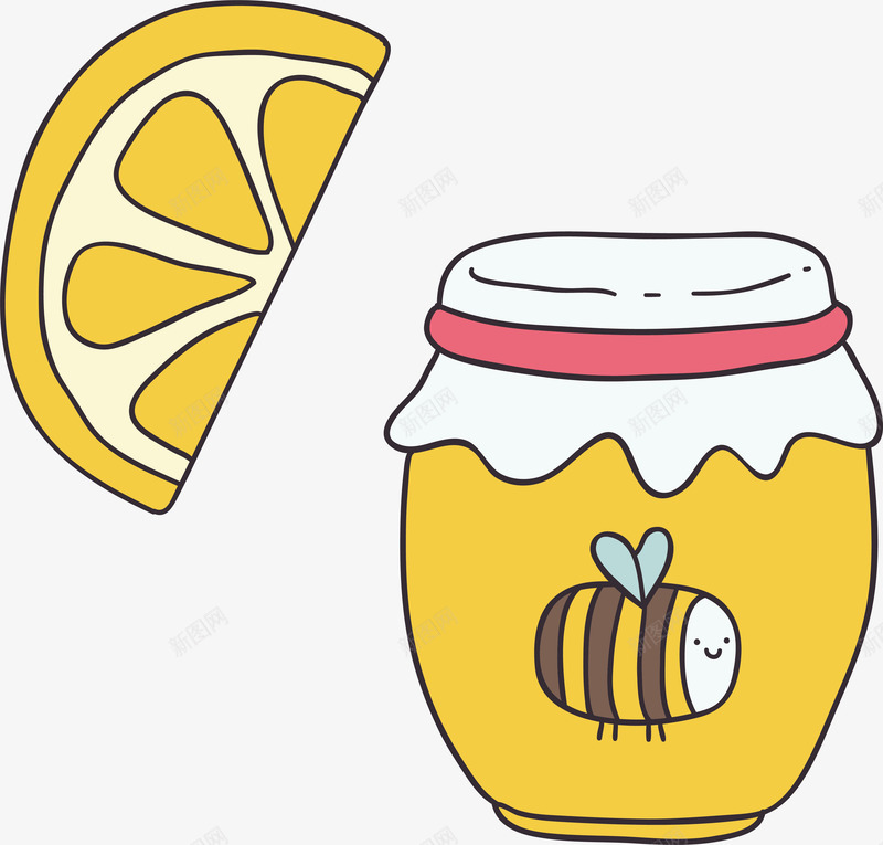 卡通蜂蜜罐矢量图ai免抠素材_新图网 https://ixintu.com 健康 卡通 柠檬片 营养 蜂蜜罐 补品 设计 香甜美味 黄色罐 矢量图