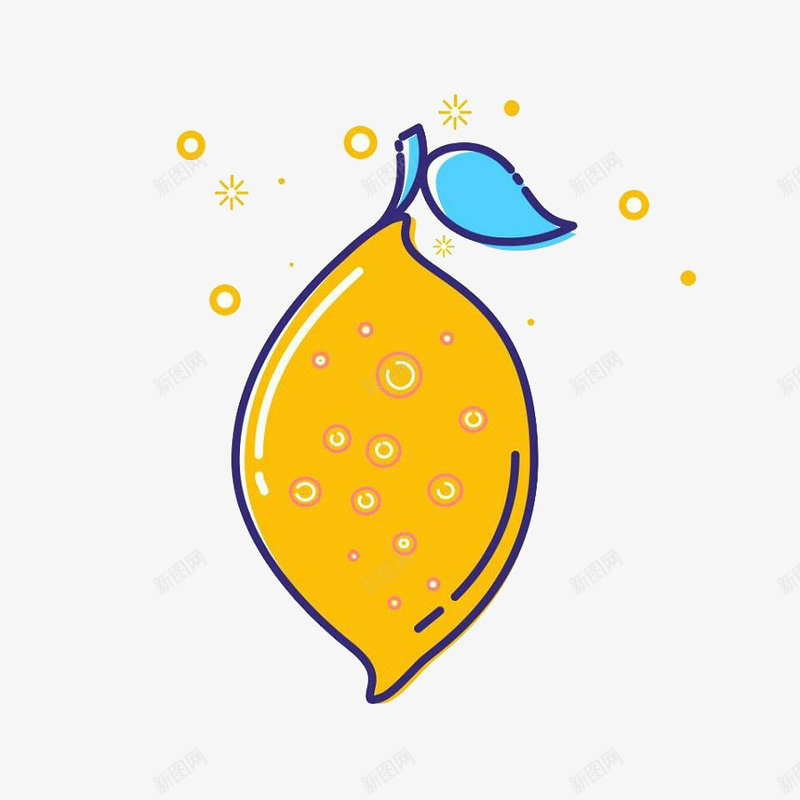 黄色柠檬png免抠素材_新图网 https://ixintu.com 圈圈 手绘 描边 柠檬 根茎 水果 泡泡 绿叶 黄色