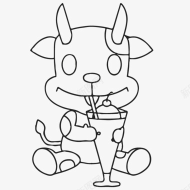 喝饮料的小牛简笔画图标图标