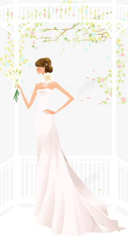 新娘和花枝背景婚纱照矢量图素材