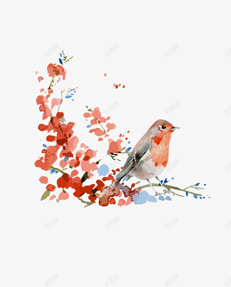 花枝上的鸟png免抠素材_新图网 https://ixintu.com 小鸟 手绘 水彩 花枝