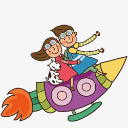 海豚上的孩子坐在火箭上的孩子高清图片