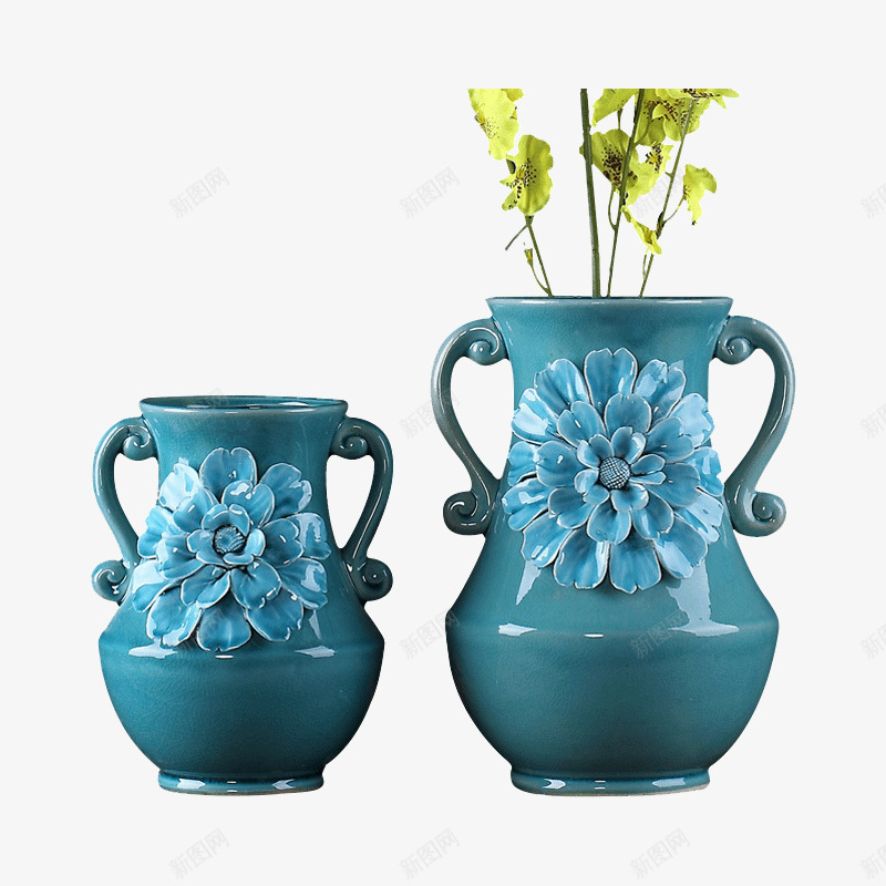 蓝色陶瓷花瓶风格可插鲜花插png免抠素材_新图网 https://ixintu.com 乡村 现代 田园 英式