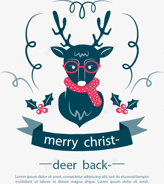 蓝色驯鹿圣诞卡png免抠素材_新图网 https://ixintu.com 圣诞节 圣诞节快乐 复古 矢量素材 蓝色 驯鹿头像