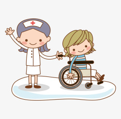 医院工作人员坐轮椅的卡通男生高清图片