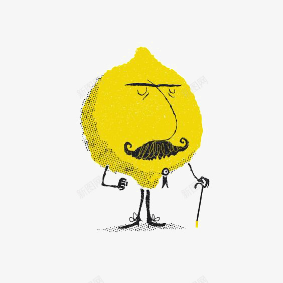 柠檬先生png免抠素材_新图网 https://ixintu.com 创意插画 小胡子 柠檬 水果拟人 黄色