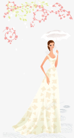 花枝雨伞优雅卡通婚纱新娘高清图片