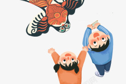 孩子放风筝手绘可爱人物插图六一儿童节插画高清图片