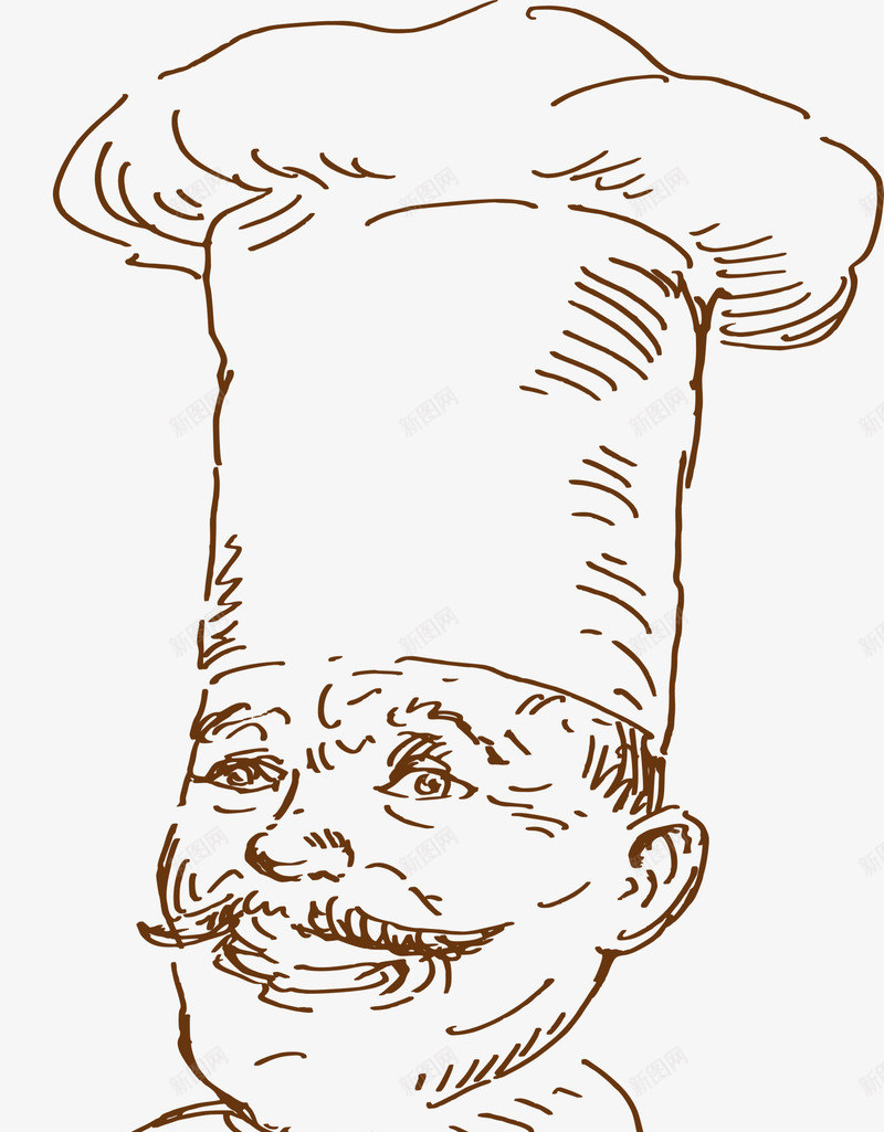 素描人物厨师png免抠素材_新图网 https://ixintu.com 厨师头像 可爱厨师 棕色帽子 素描人物 素描厨师 绘画