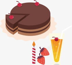 巧克力蛋糕草莓饮料卡通蛋糕生日矢量图素材