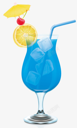 蓝色高脚杯卡通海滩蓝色冰镇饮料高清图片