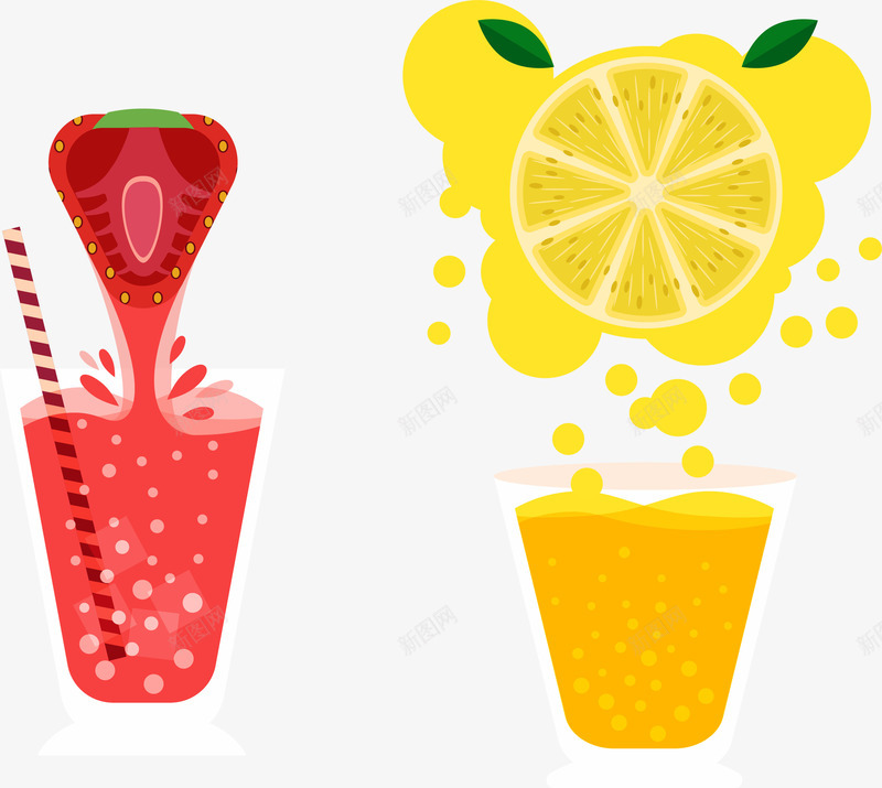 手绘果汁png免抠素材_新图网 https://ixintu.com 卡通 手绘 果汁 柠檬汁 草莓汁 鲜榨果汁