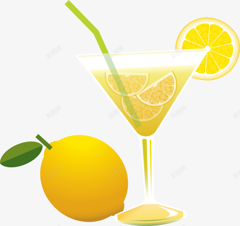 美味黄色柠檬汁png免抠素材_新图网 https://ixintu.com 水果 绿色吸管 美味果汁 美味柠檬汁 透明杯子 黄色柠檬汁