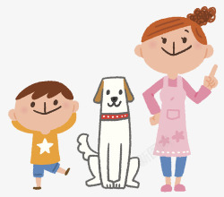 卡通插图妈妈孩子与小狗素材