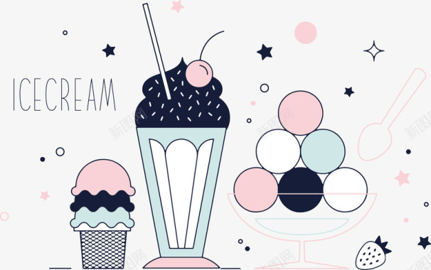 夏日冰淇淋浪漫图标矢量图图标