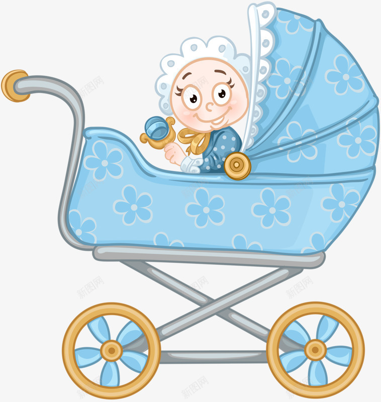 卡通手绘婴儿车png免抠素材_新图网 https://ixintu.com 婴儿 婴儿车 母婴用品 蓝色