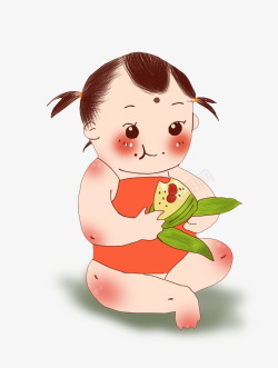 免抠素材小娃娃五月初五端午节吃粽子的小娃娃高清图片