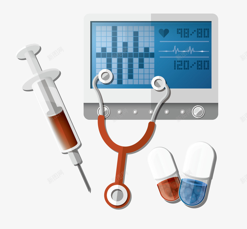 医生听诊器针管心电图矢量图ai免抠素材_新图网 https://ixintu.com 医院药品素材 卡通针管 听诊器 心电图 矢量听诊器 矢量药物 药物 速效救心丸 针管 矢量图