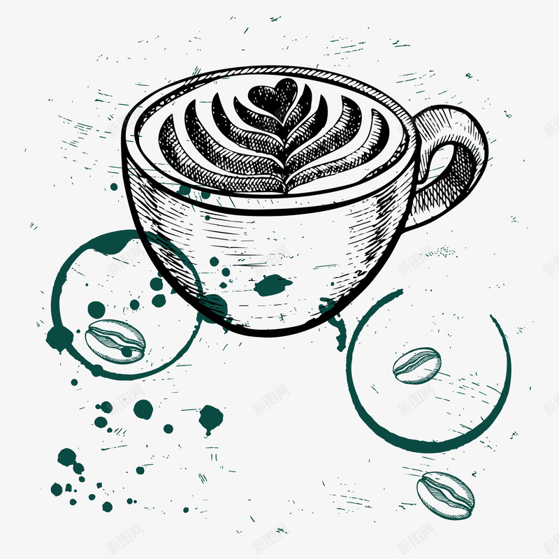 复古手绘咖啡海报png免抠素材_新图网 https://ixintu.com 卡通咖啡豆 咖啡 咖啡杯 复古 背景装饰 饮料