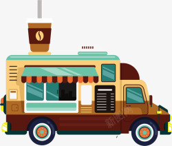 咖啡快餐车水彩饮料车矢量图高清图片