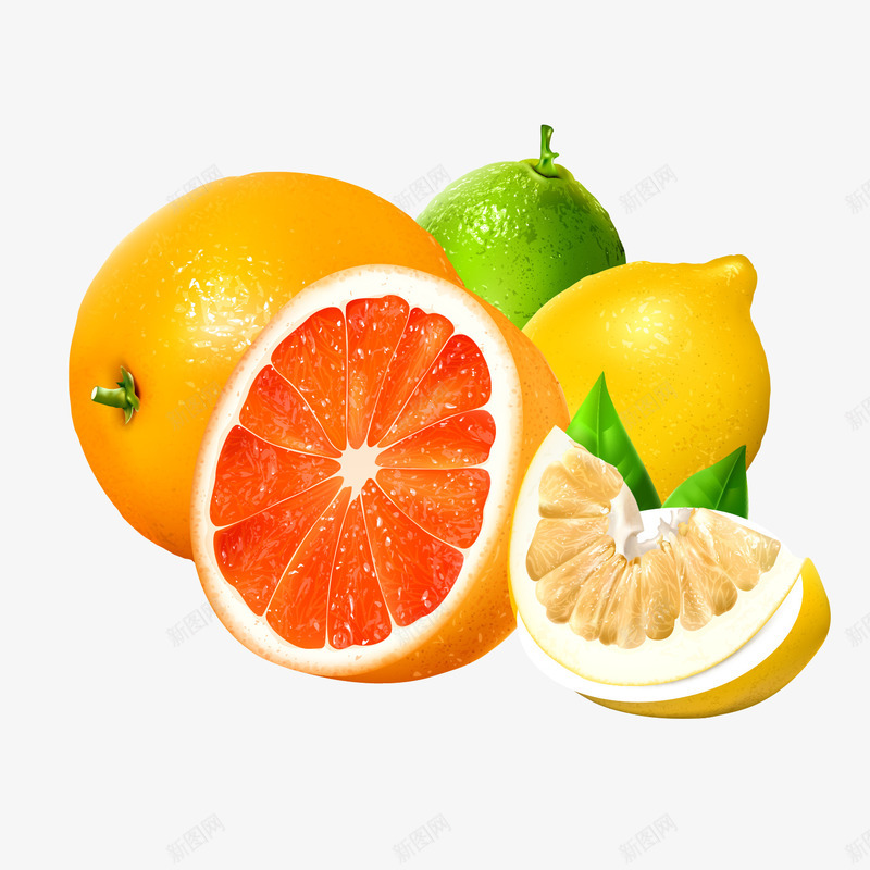血橙和柠檬png免抠素材_新图网 https://ixintu.com 3D 彩色 柠檬 橙色 立体 绿色 血橙 青柠檬 黄色