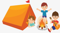 篝火烧烤一起露营烧烤的孩子矢量图高清图片