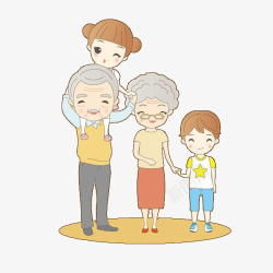 亲子照相卡通插图爷爷奶奶与孩子高清图片