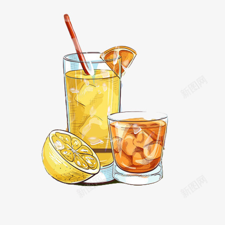 柠檬果汁插画png免抠素材_新图网 https://ixintu.com 手绘 果酒 柠檬 黄果汁