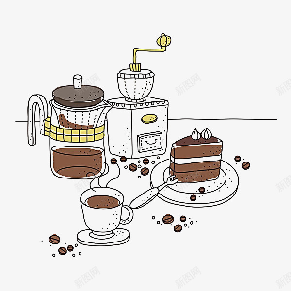 咖啡插画png免抠素材_新图网 https://ixintu.com 厨房插画 咖啡 咖啡豆 植物 水壶 面包 食品 餐具 饮料