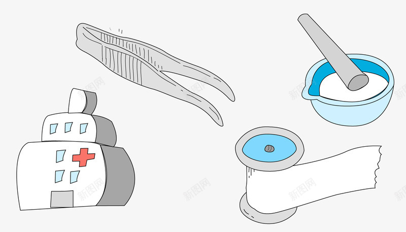 医疗器械png免抠素材_新图网 https://ixintu.com 医护 医生 医疗养护 医疗器械 医院 卡通 治病 药棉 钳子
