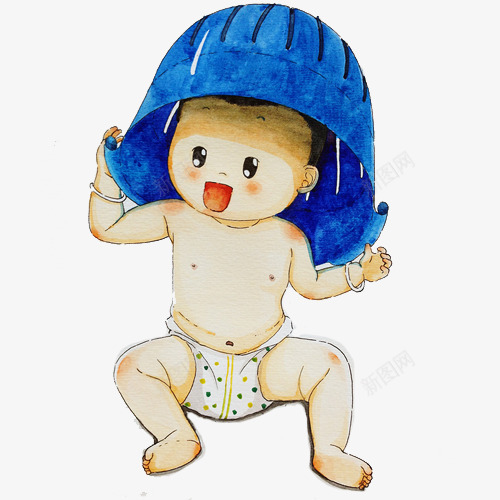 顶着桶的小婴儿png免抠素材_新图网 https://ixintu.com 卡通 可爱 手绘 插画