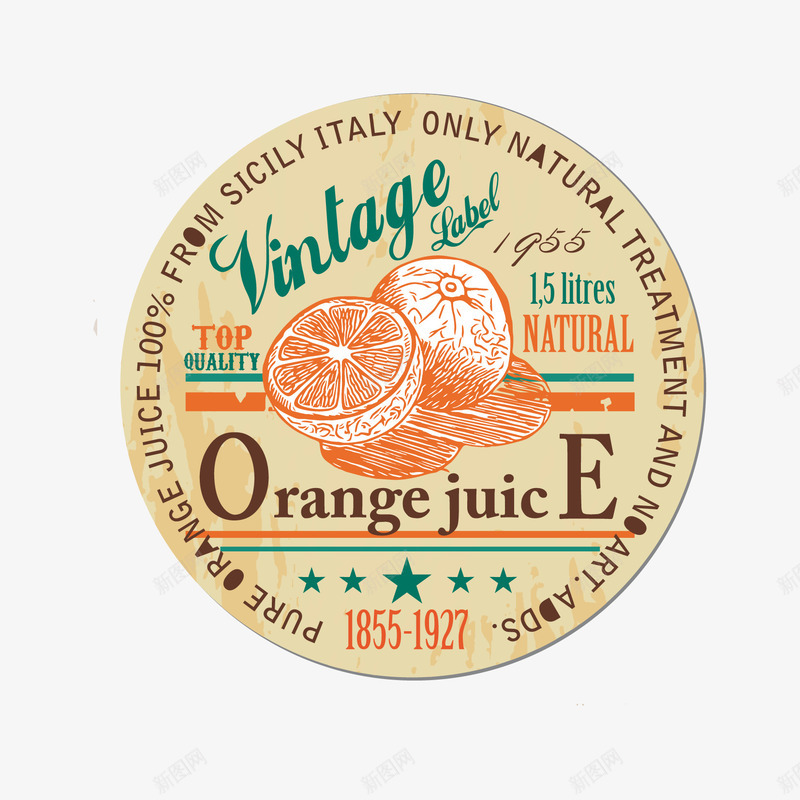 圆形橙子饮料标签png免抠素材_新图网 https://ixintu.com 圆形标签 橙子饮料 瓶贴 矢量素材
