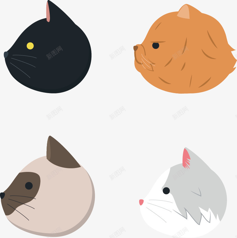 4个猫咪头像矢量图ai免抠素材_新图网 https://ixintu.com 侧面 动物 卡通 头像 矢量图