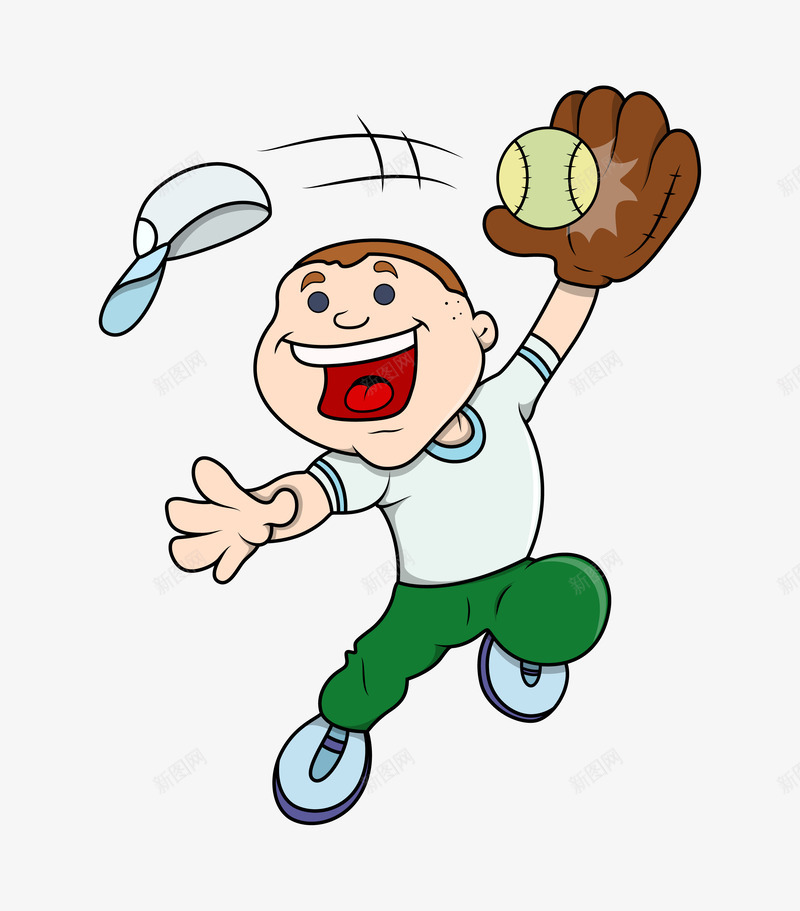 快乐的孩子玩球png免抠素材_新图网 https://ixintu.com 卡通手绘 帽子 快乐的孩子 接球 棒球