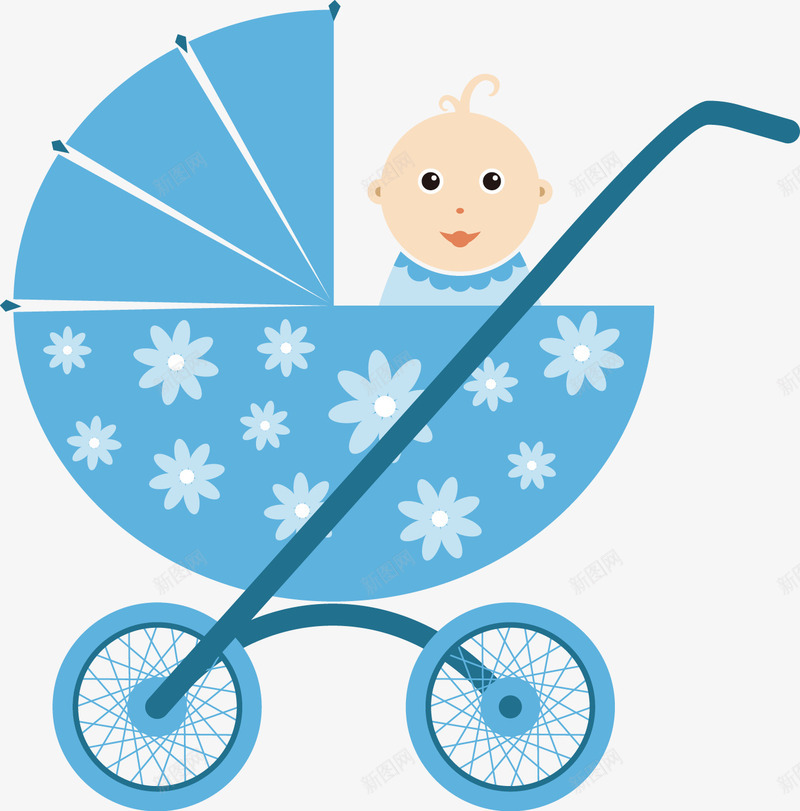 手绘蓝色婴儿车婴儿图案png免抠素材_新图网 https://ixintu.com 婴儿图案 手绘 蓝色婴儿车