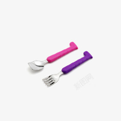 韩国进口宝宝餐具套装紫叉粉勺素材