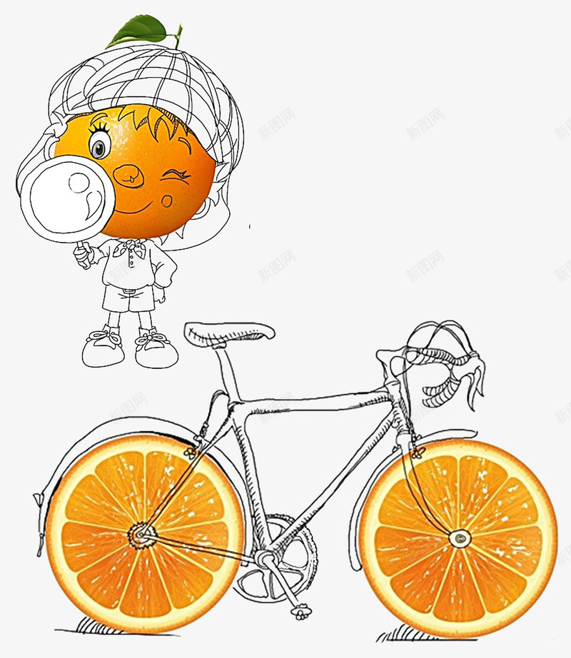 创意橙子广告插画png免抠素材_新图网 https://ixintu.com 创意 插画 柠檬片 橙子 自行车