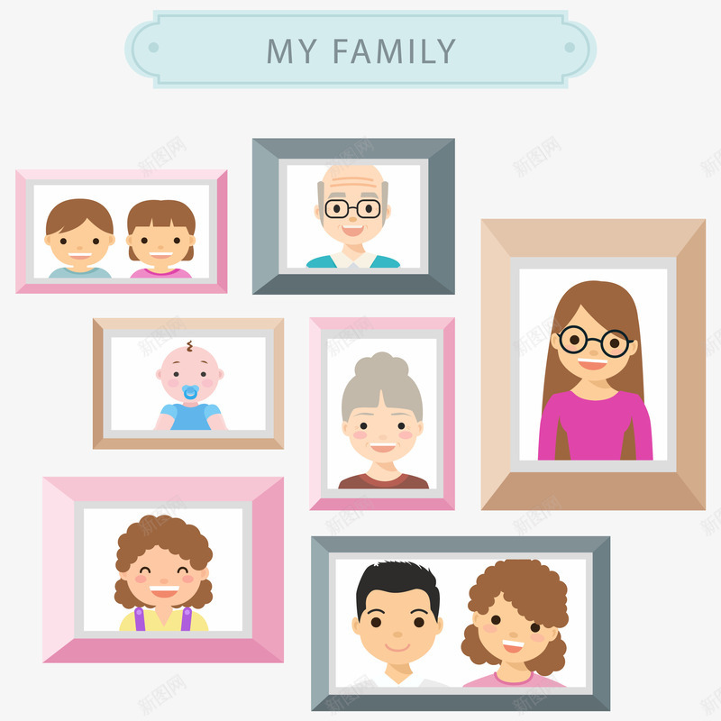 家庭相框png免抠素材_新图网 https://ixintu.com 三代同堂 夫妇 婴儿 家庭 小孩 相框 老人
