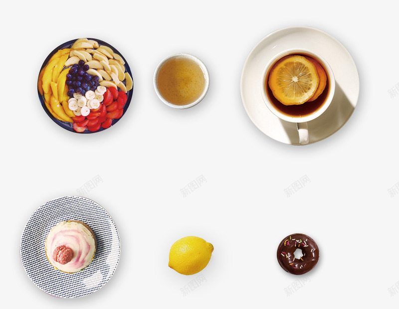 甜点柠檬茶png免抠素材_新图网 https://ixintu.com 柠檬 柠檬茶 水果拼盘 甜点 甜甜圈