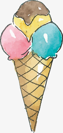 矢量奶油冰糕水彩夏日蛋卷冰激凌矢量图高清图片