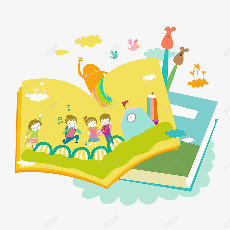 书本上的孩子png免抠素材_新图网 https://ixintu.com 书本 卡通 孩子 画本